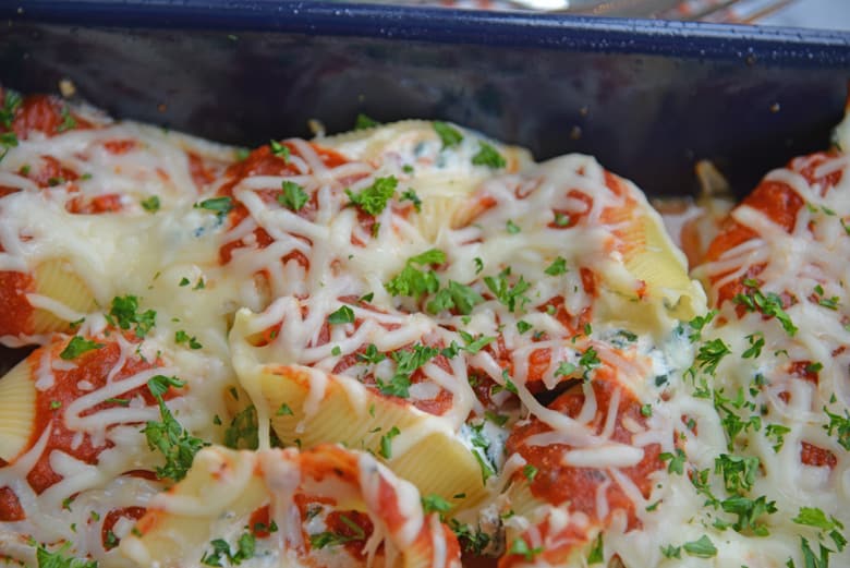 close up of ricotta stuffed shells 