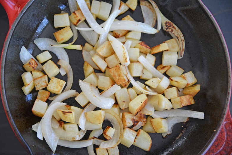 sauteing potatoes and onions 