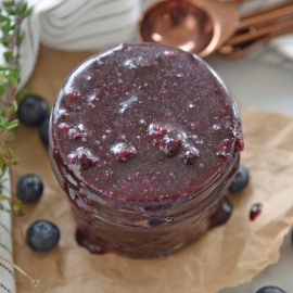 glass jar of balsamic thyme sauce