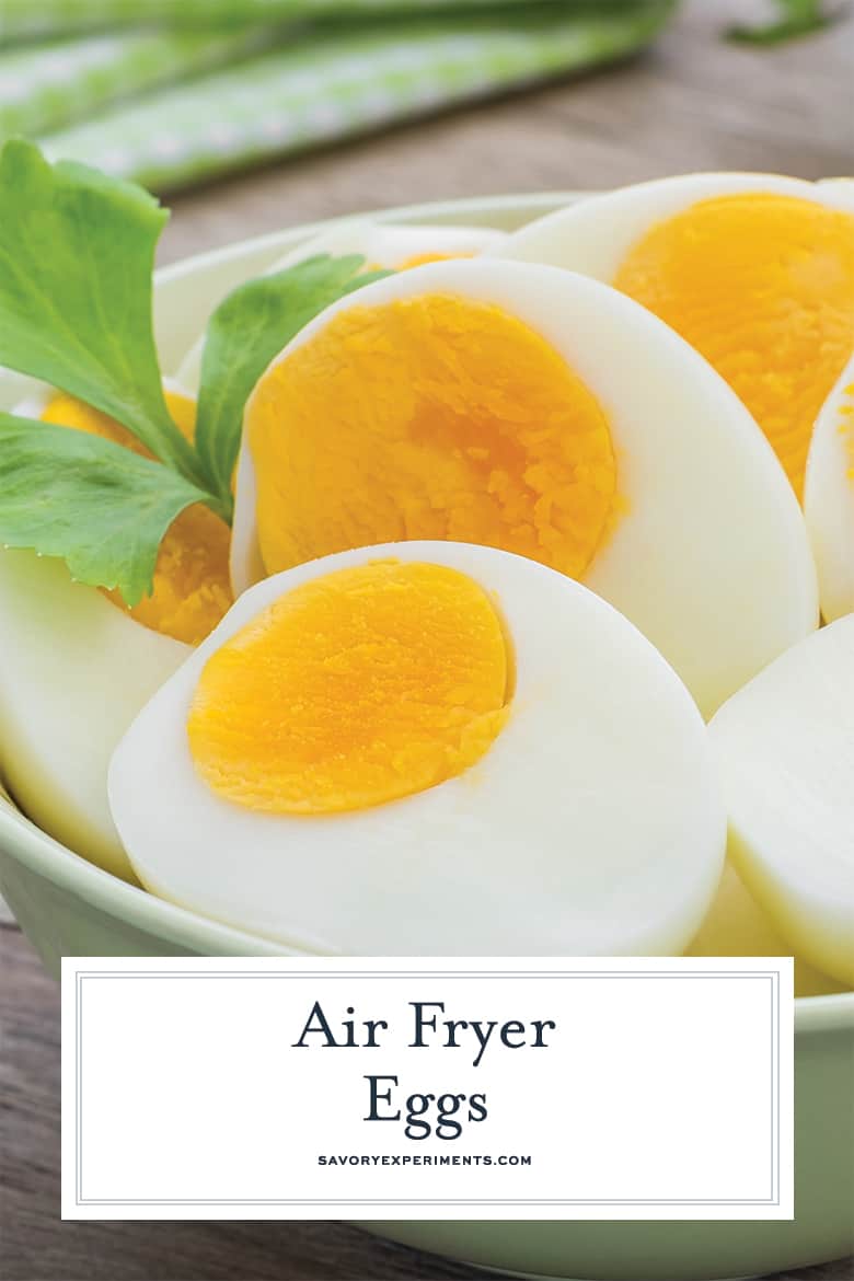 close up of air fryer eggs for pinterest 