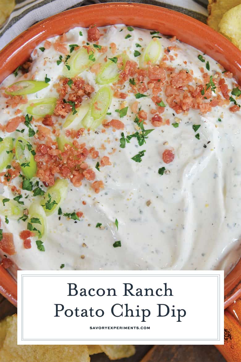 close up of bacon ranch chip dip for pinterest 