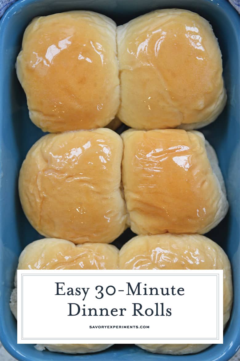 recipe for 30 minute dinner rolls with text overlay for pinterest 