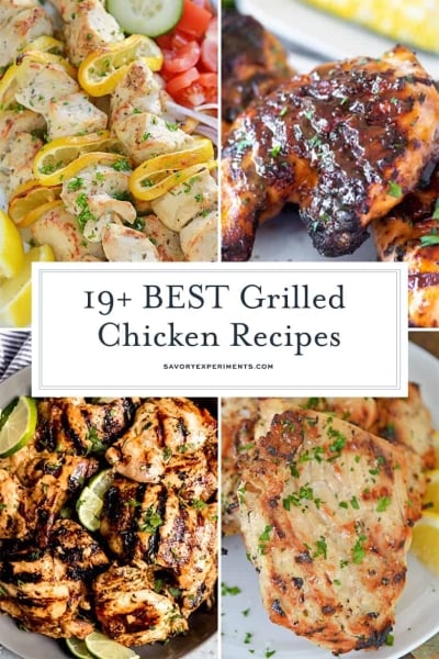 collage of grilled chicken recipes