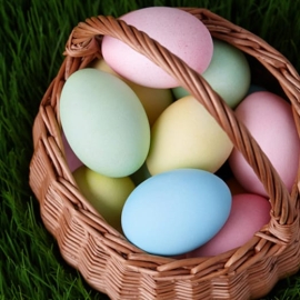 dyed easter eggs in a basket