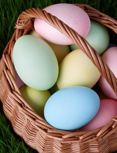 dyed easter eggs in a basket