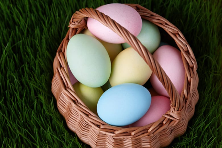dyed easter eggs in a basket