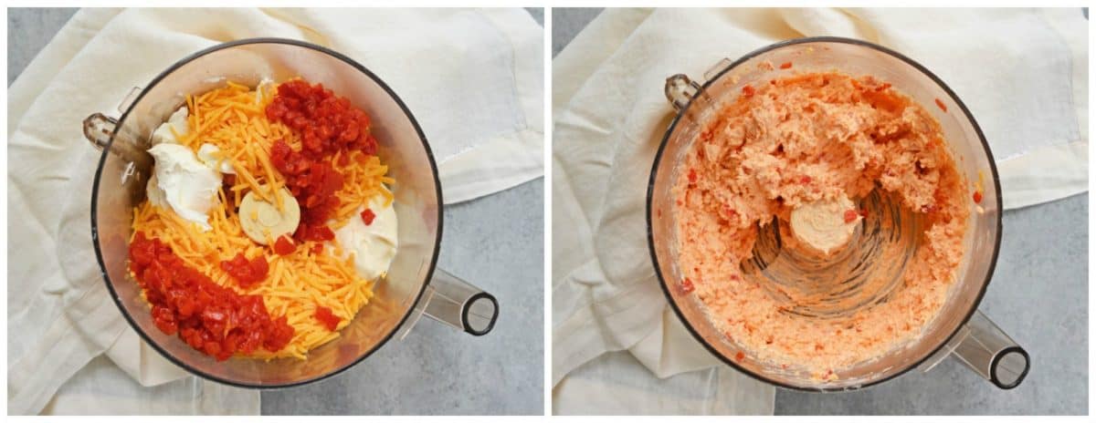 pimento cheese ingredients in a food processor 