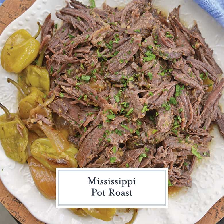 plate of shredded beef with pepperoncini 