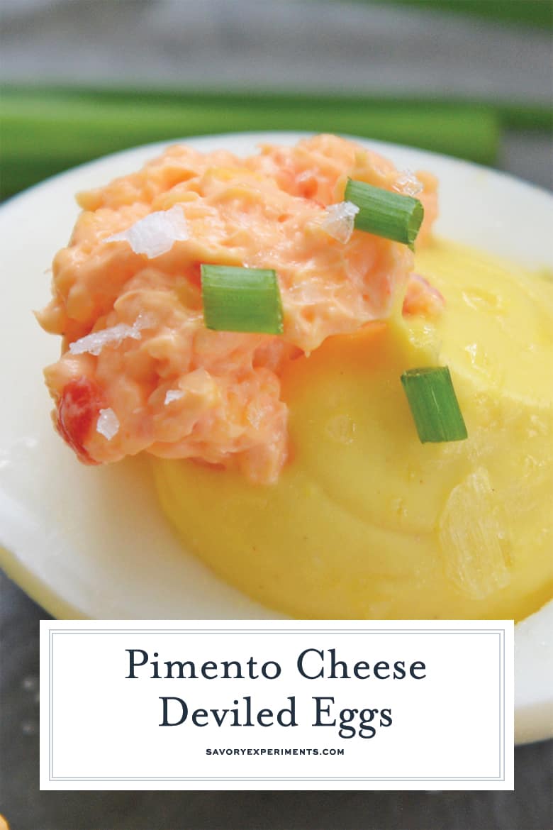 close up deviled egg with pimento cheese for pinterest 