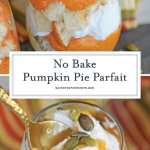 collage of no bake pumpkin pie parfait