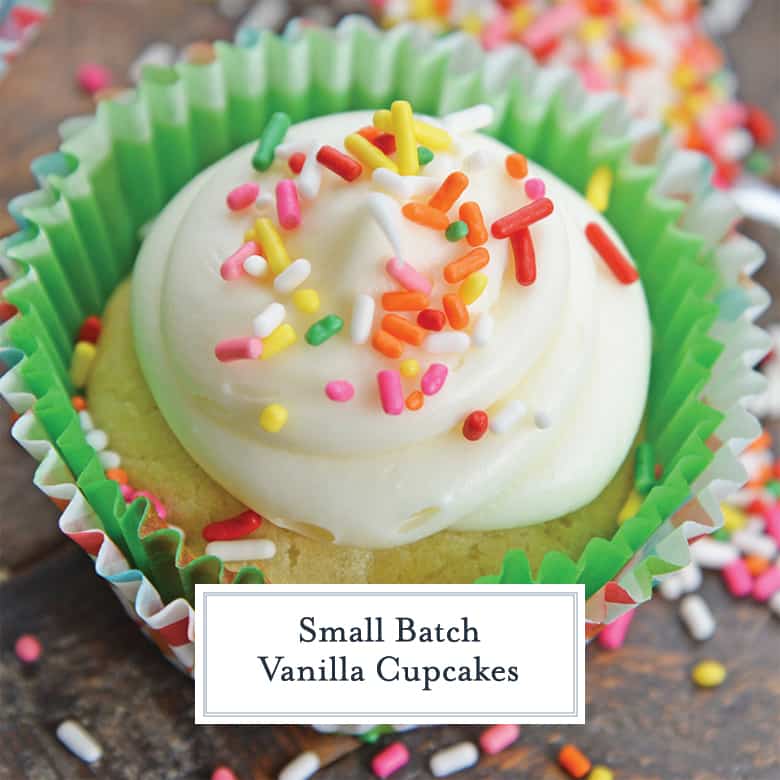 Close up of vanilla cupcakes with rainbow sprinkles 