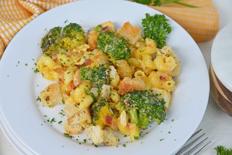 broccoli chicken casserole on a serving dish 