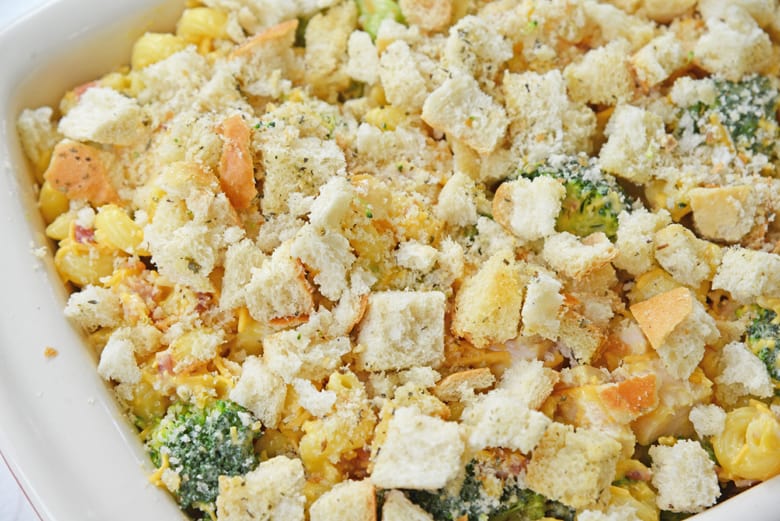 using croutons for topping instead of bread crumbs 