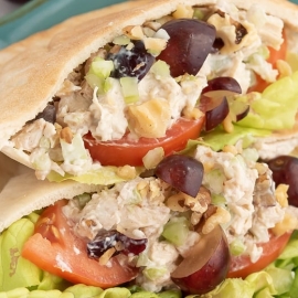 A close up of chicken salad pitas