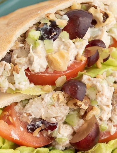 A close up of chicken salad pitas