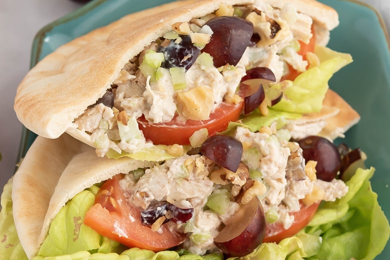 A close up of chicken salad pitas