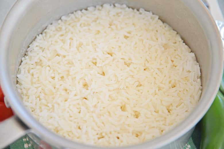 white rice in a saucepan 