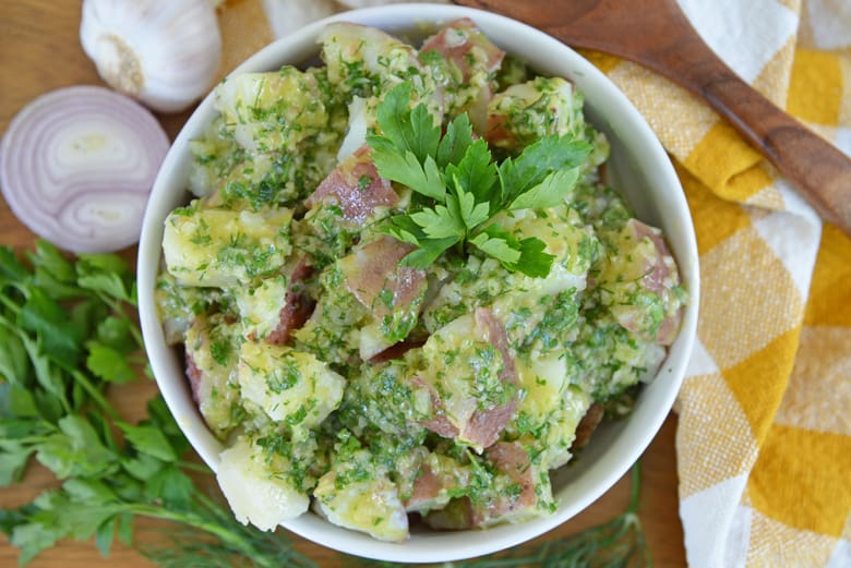 bowl of herbed potato salad