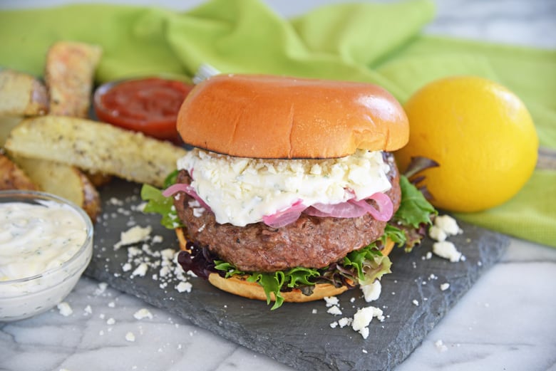 juicy lamb burger with toppings 