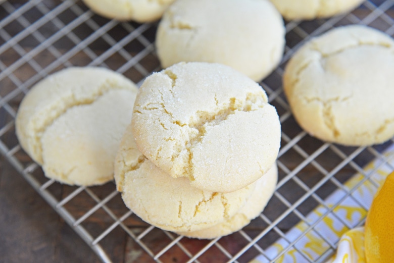 overhead view of stacked lemon sugar cookies 