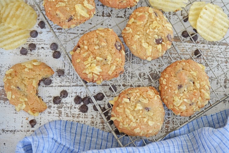 potato chip cookies on a cooling rack 