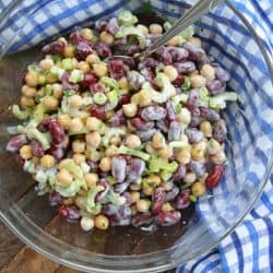 bowl of three bean salad with yogurt