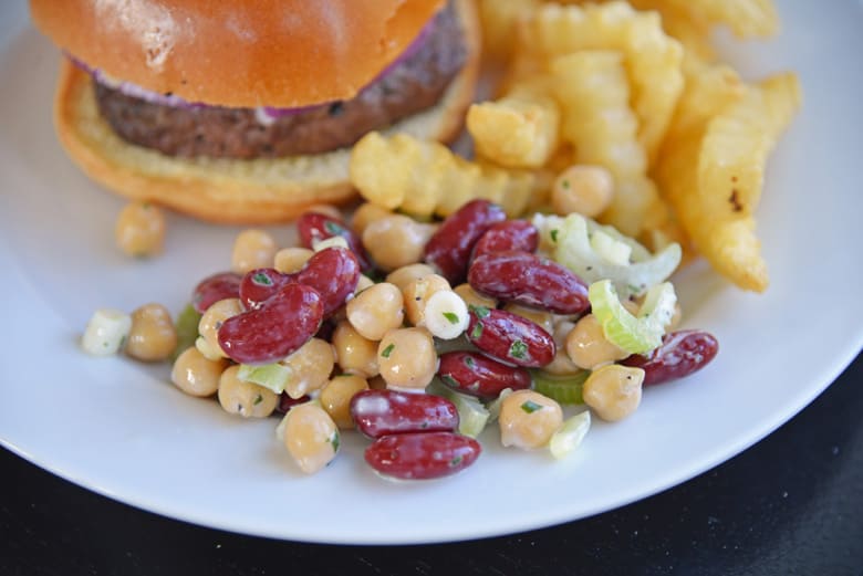 red bean salad as a side with a hamburger 