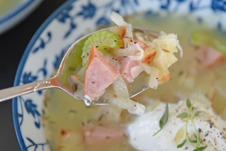 spoon of pork, celery and sauerkraut 