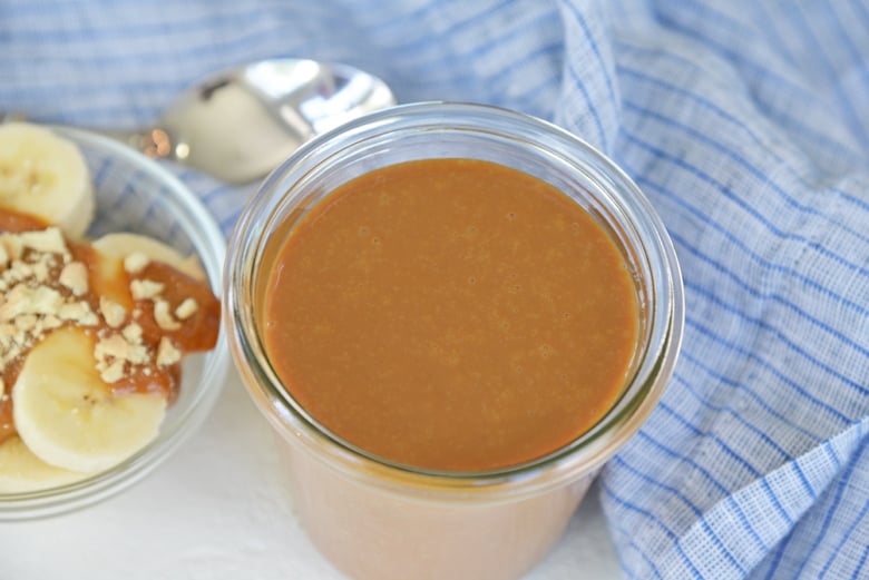 caramel sauce in glass jar 
