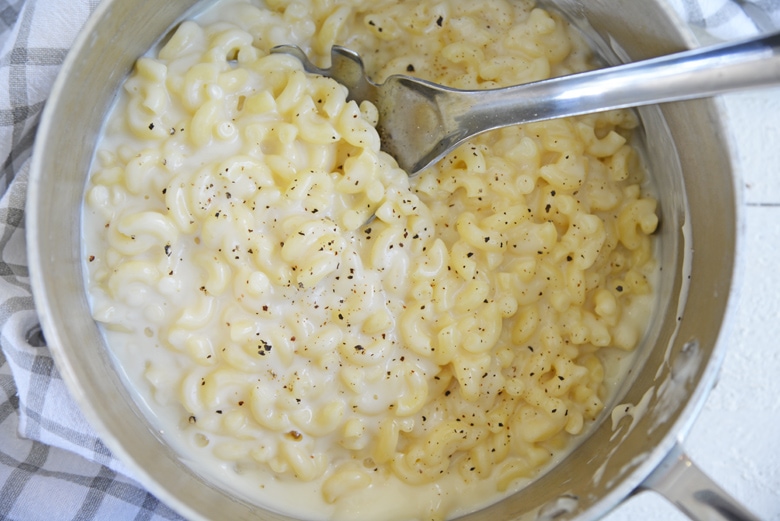 truffle mac and cheese in a saucepan 