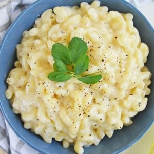 A bowl of truffle mac and cheese