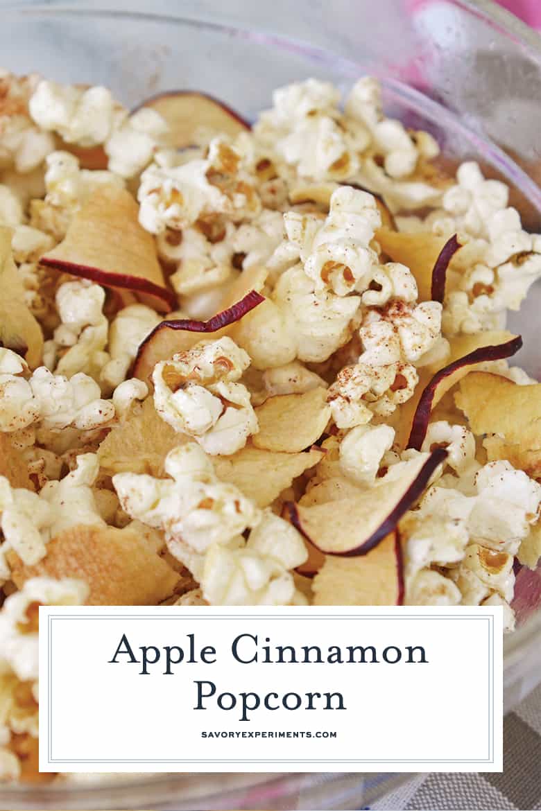 close up of apple cinnamon popcorn for pinterest 