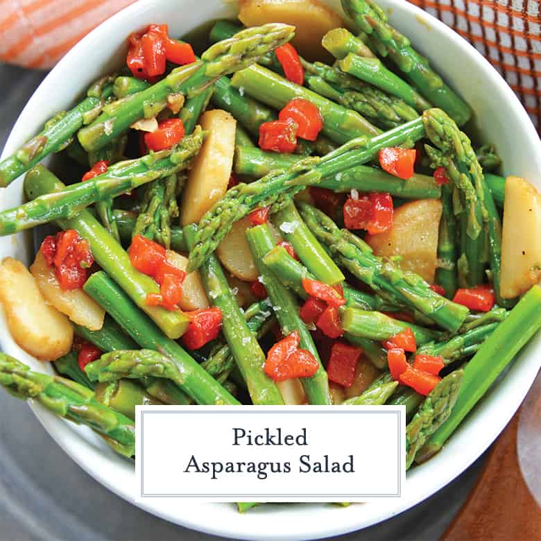 pickled asparagus salad in a serving bowl 