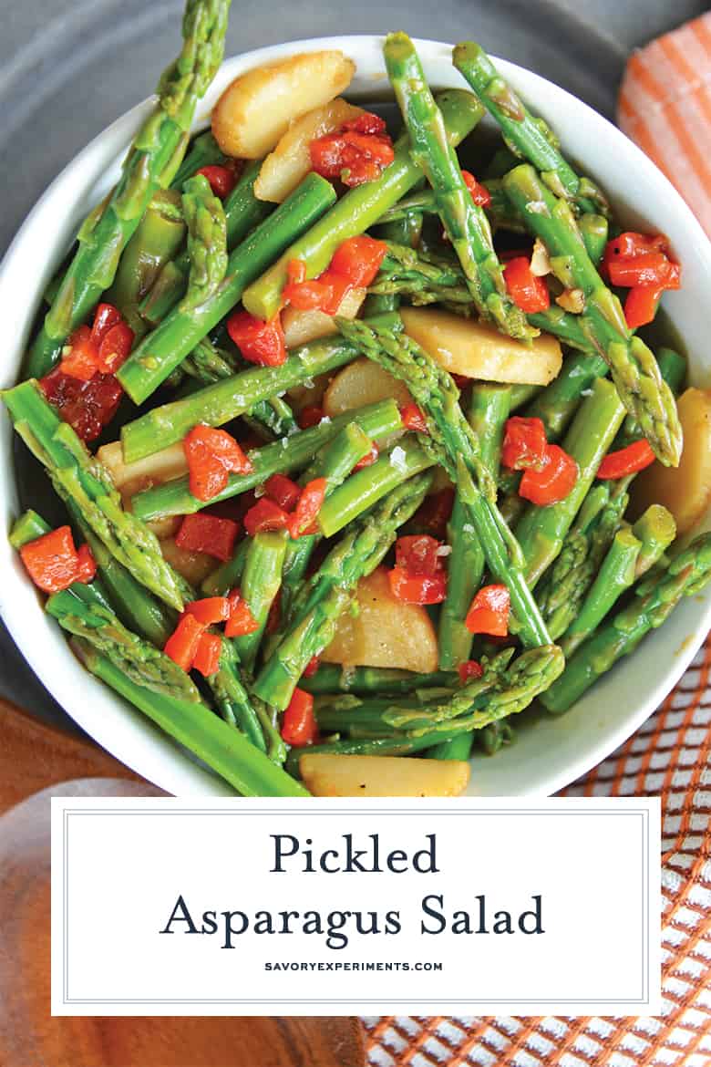close up of marinated asparagus salad for pinterest 