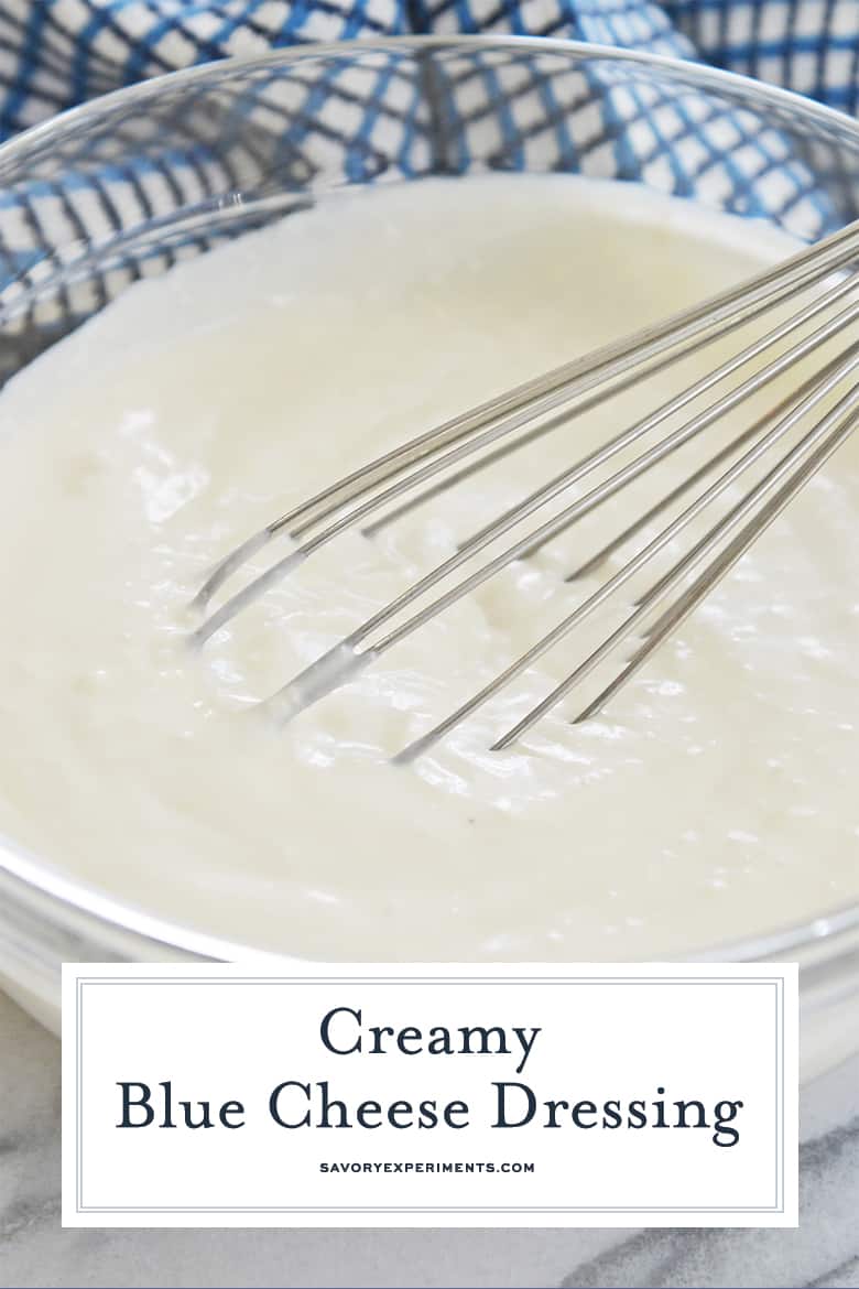 close up of whisking blue cheese dressing for pinterest 