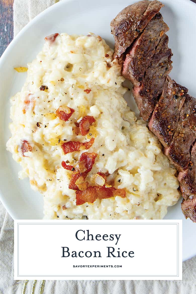 cheesy bacon rice with steak for pinterest 