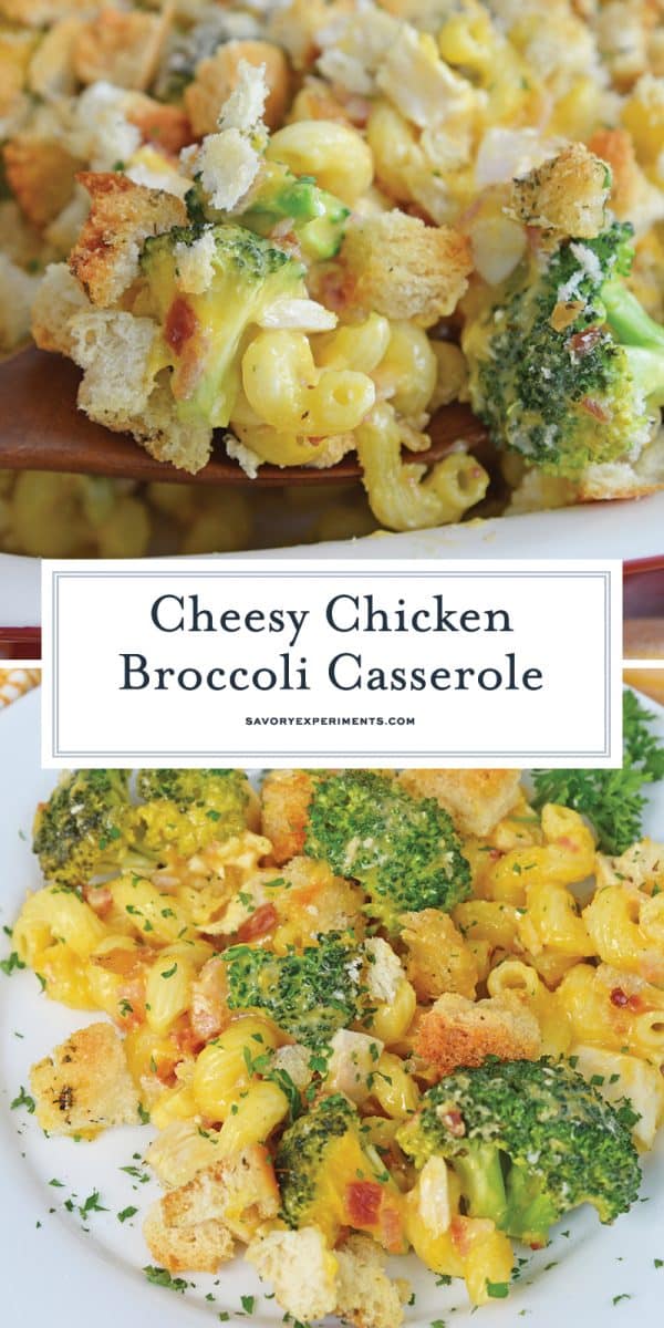 close up of broccoli chicken casserole for pinterest  