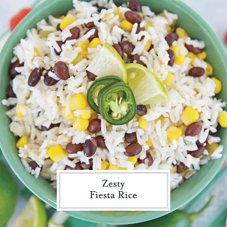 white rice with black beans, corn and green chiles 