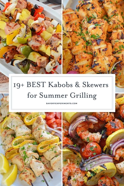 collage of skewers and kabob recipes