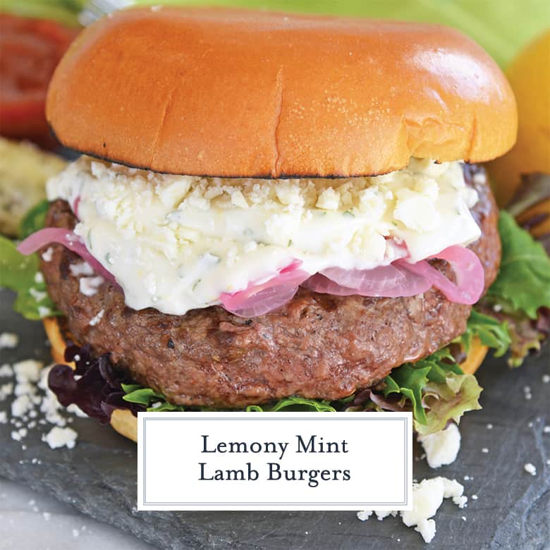 greek lamb burger with yogurt sauce, pickled red onion, feta and lettuce 