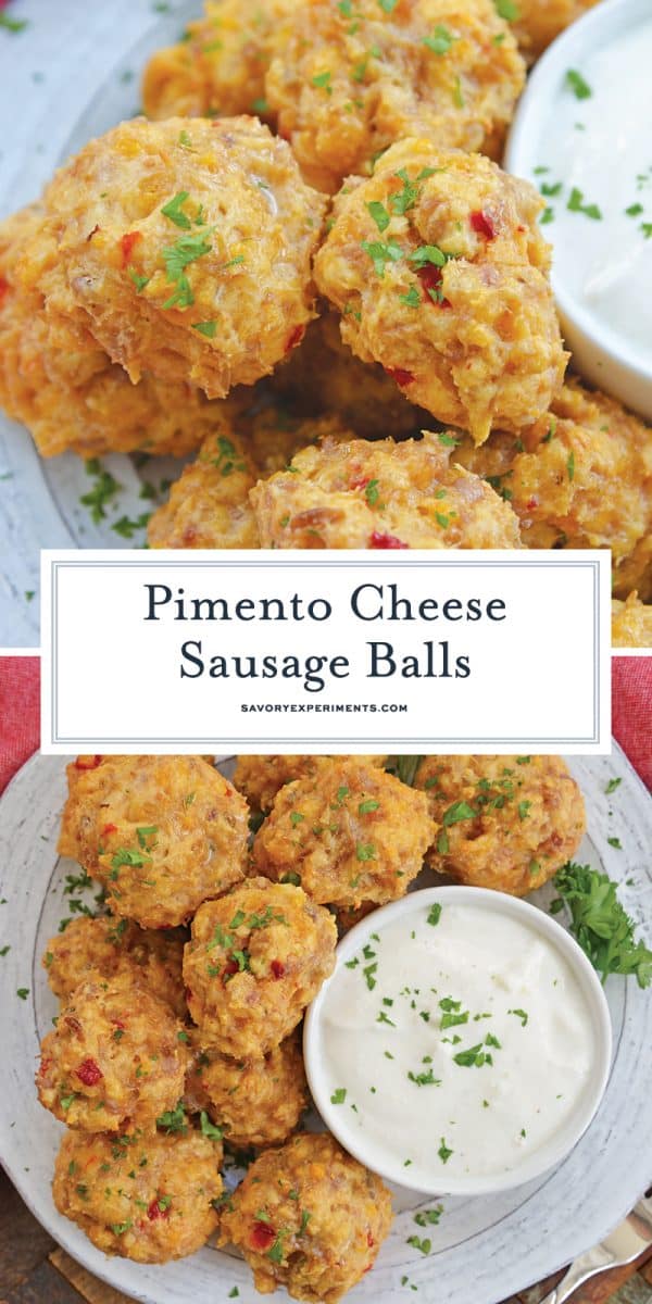 close up of pimento cheese sausage balls for pinterest  