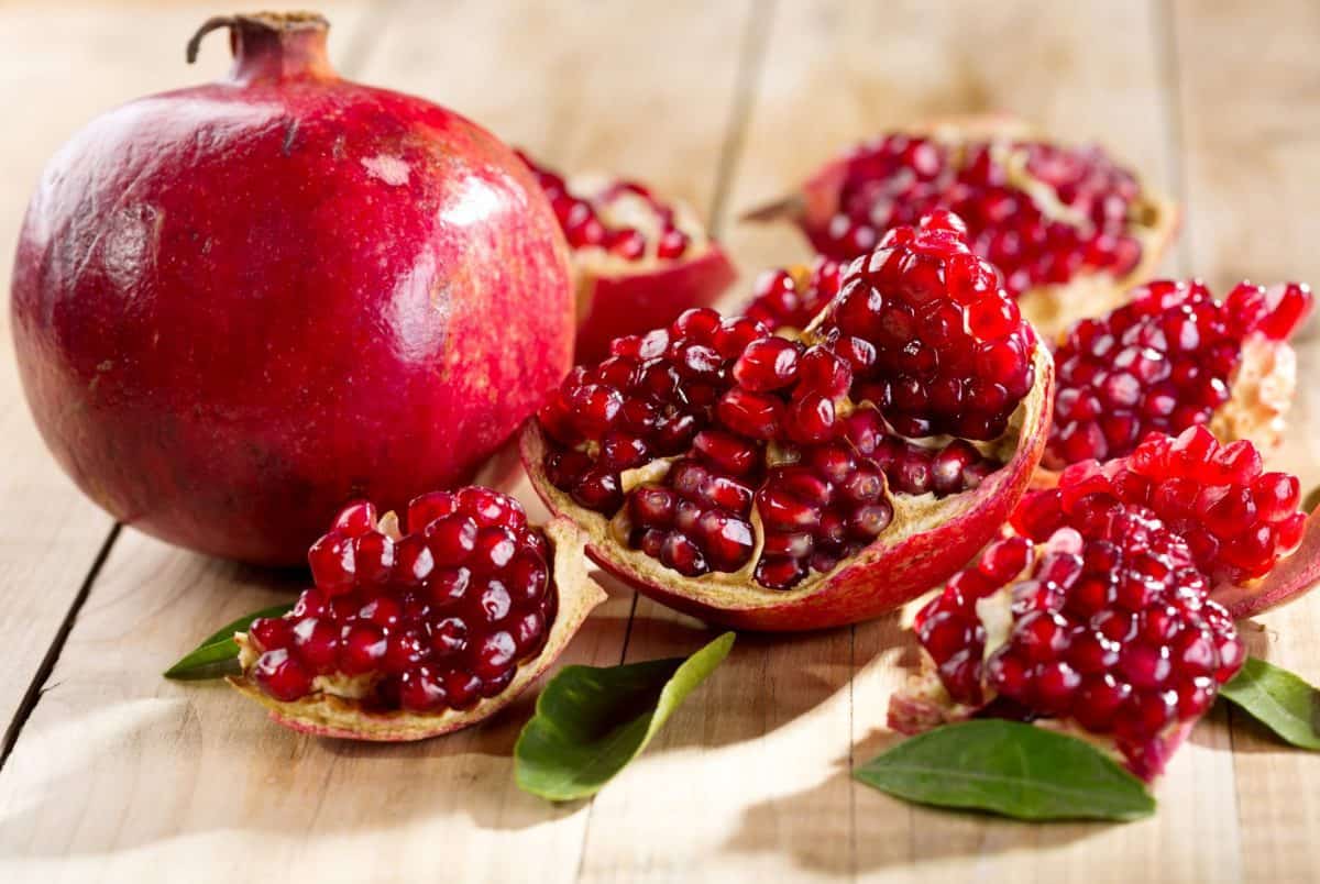 Pomegranate on a cutting board