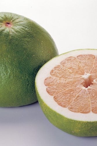 pomelo fruit cut in half