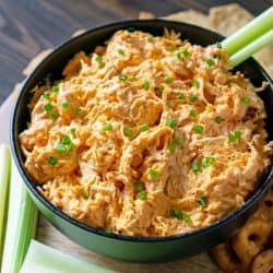 black bowl of buffalo chicken dip