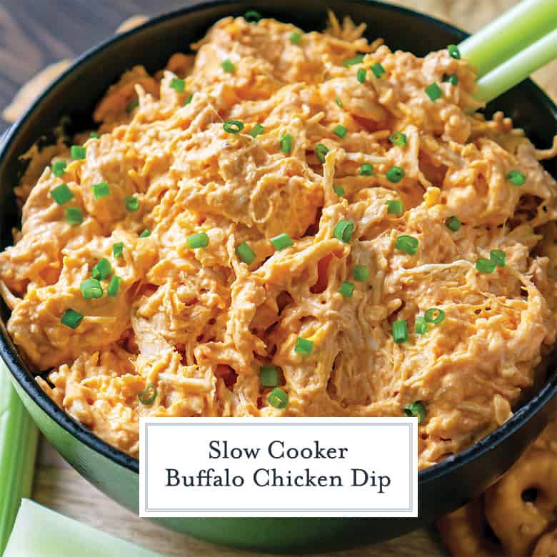 buffalo chicken dip in a serving bowl with celery stick 