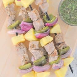 garlic herb pork kabobs on a cutting board