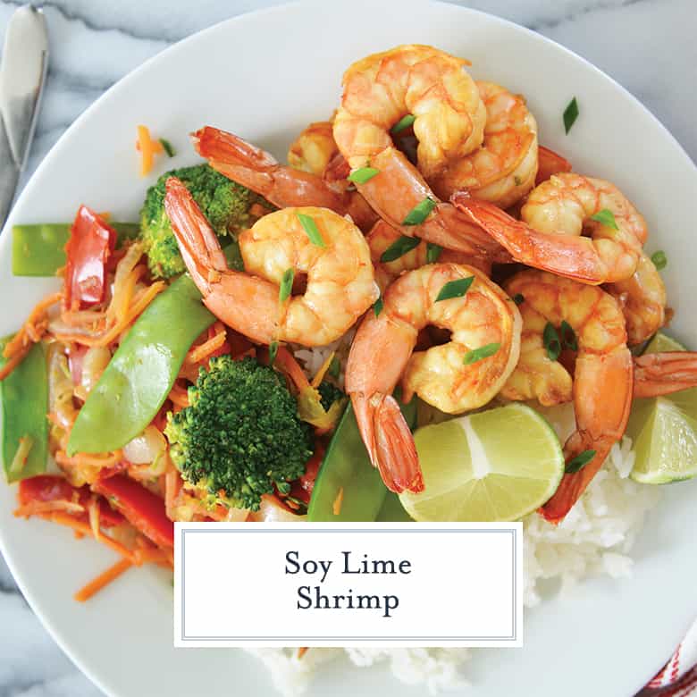 soy lime shrimp with veggies and rice