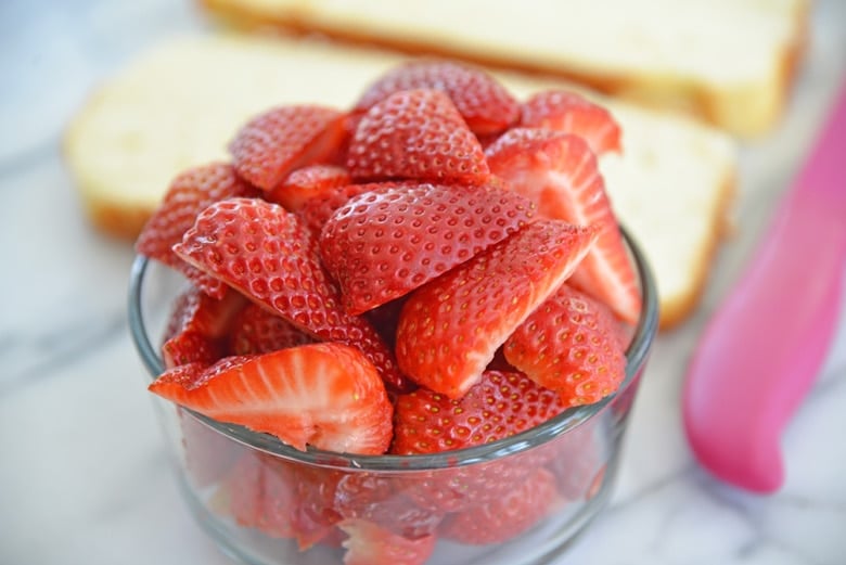 fresh strawberries in a glass bowl 