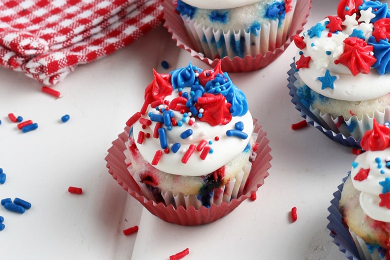 close up of 4th of july cupcakes 