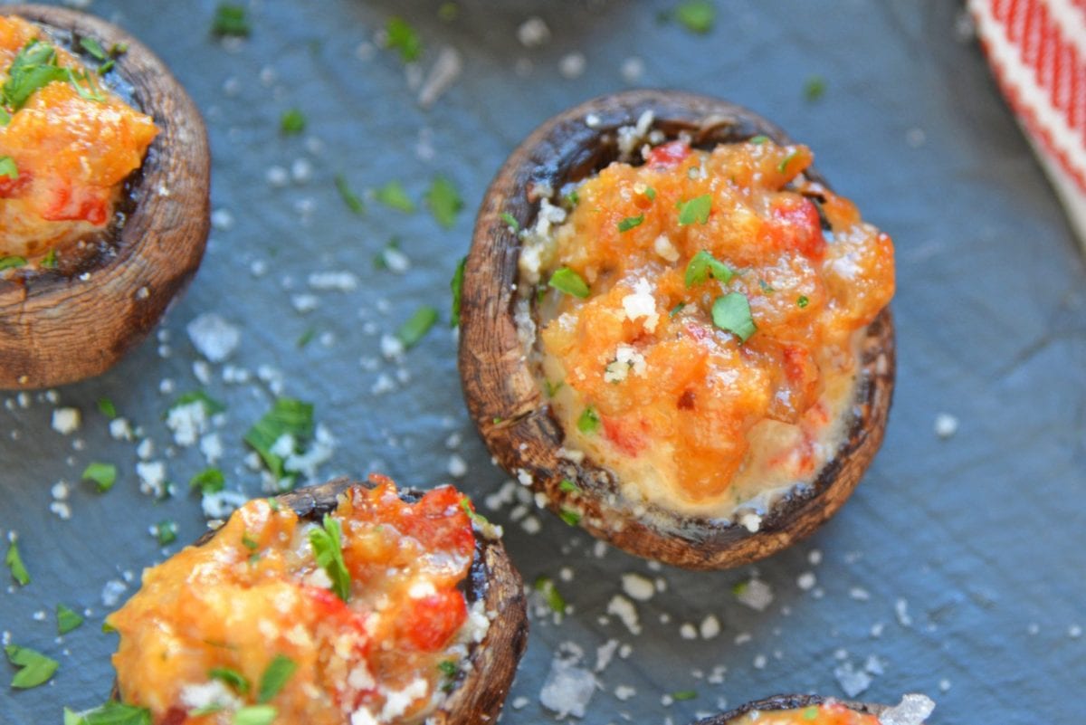 close up of sausage stuffed mushroom 